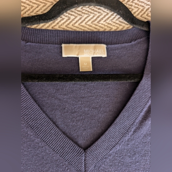 Michael Kors Navy V-Neck Sweater with Ruffled Sleeves - Picture 7 of 8